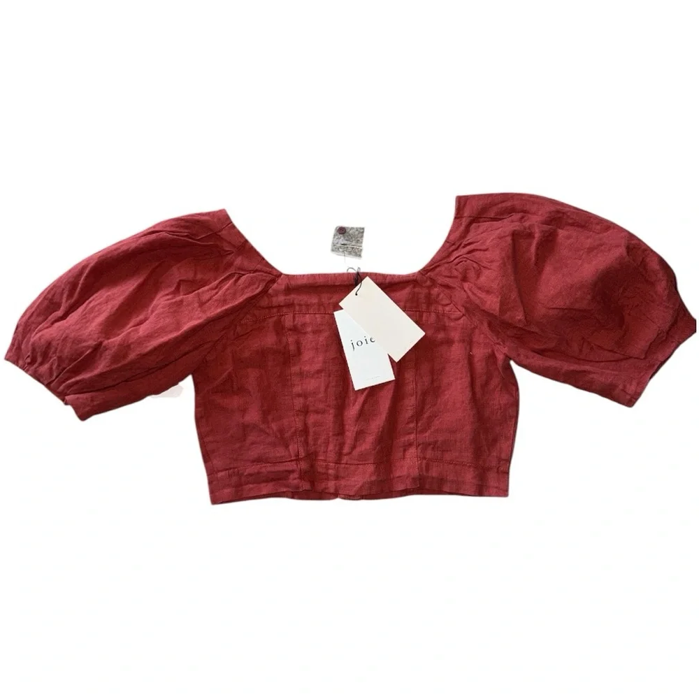 Joie Rust Red Puff Sleeve Crop Top - Picture 4 of 5